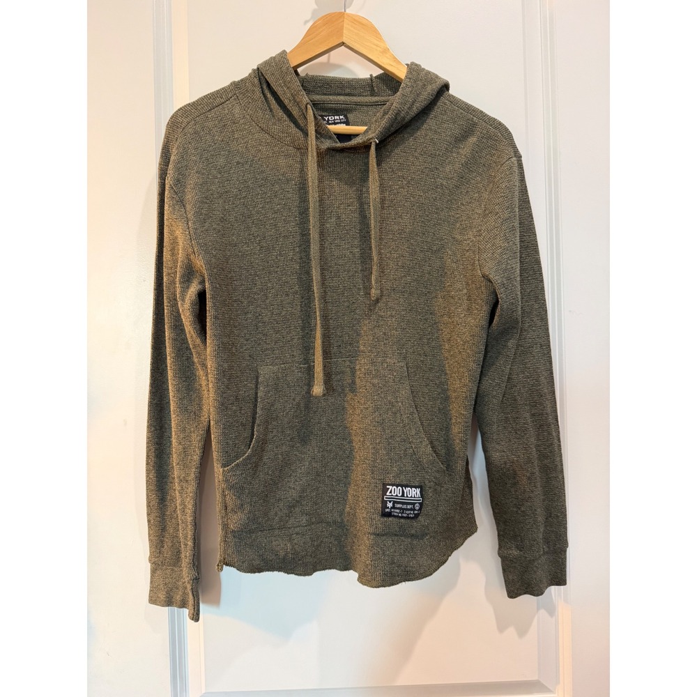 Zoo York Mens Small Waffle Knit Thermal Hoodie Olive Green Surplus Dept Pullover